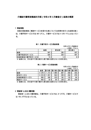 ［介護保険］ 介護給付費等実態統計月報　22年5月審査分　厚生労働省