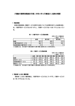 ［介護保険］ 介護給付費等実態統計月報　22年6月審査分　厚生労働省