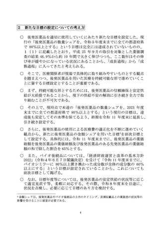 ［医薬品］ 後発医薬品のロードマップ策定、金額ベース目標を明記　厚労省