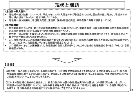 ［診療報酬］ 急性期拠点機能への評価、救急搬送の地域シェアに着目　中医協