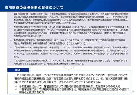 ［医療提供体制］ 在宅で積極的役割担う医療機関、設定の考え方明示へ