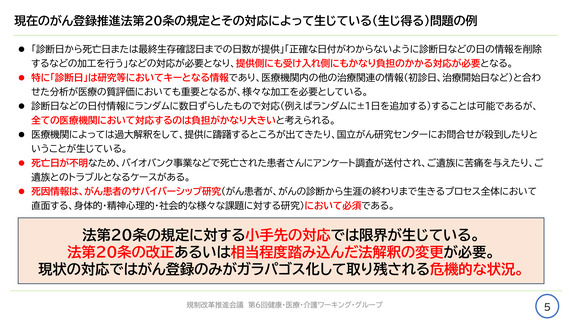 ［がん対策］ 研究の活発化に向け、がん登録制度見直し要求　規制改革WG