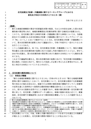 ［医療提供体制］ 在宅医療、指針改定に向けた取りまとめ案を報告　厚労省