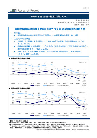 ［医療提供体制］ 24年度決算で病院経営状況を分析　福祉医療機構