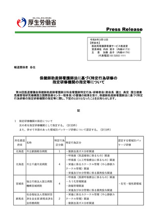 ［看護］ 特定行為研修の指定研修機関33件を新たに指定　厚労省