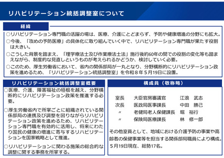 ［医療改革］ リハビリテーション統括調整室を新設、政策を分野横断的に推進