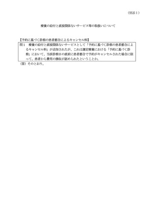 ［診療報酬］ 予約診察のキャンセル料徴収で疑義解釈を提示　厚労省