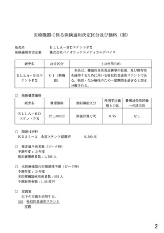 ［医療機器］ 医療機器1品目、臨床検査2件の保険適用、先進医療4件を承認