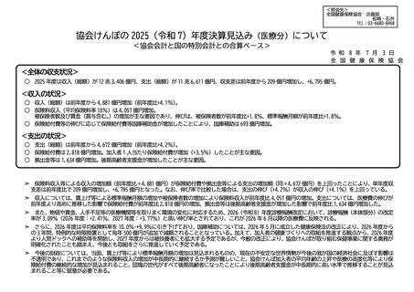 ［医療提供体制］ 協会けんぽ、6,795億円の黒字　25年度決算見込み