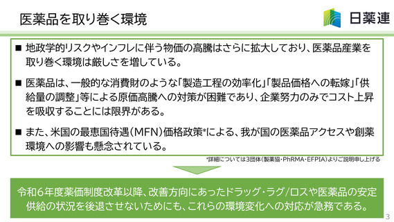 ［医薬品］ 製薬団体ヒアリング、「今、このタイミング」で薬価引き上げを